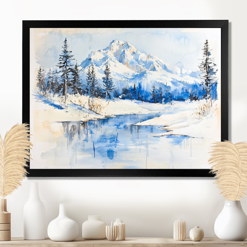 «Snowy Mountain Landscape In Winter II - Winter Landscape», reproduction d'art mural, Noir, H 12 po x l 20 po