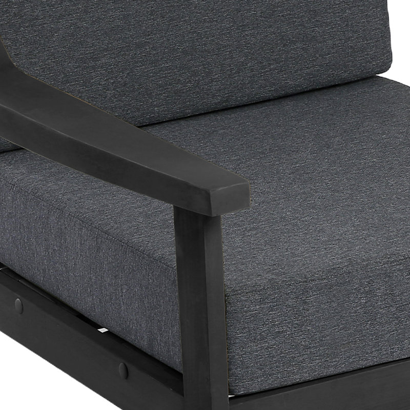 Ensemble de patio d'extérieur pour deux personnes en teck avec coussins et table d'appoint Marlo, Gris foncé, Noir