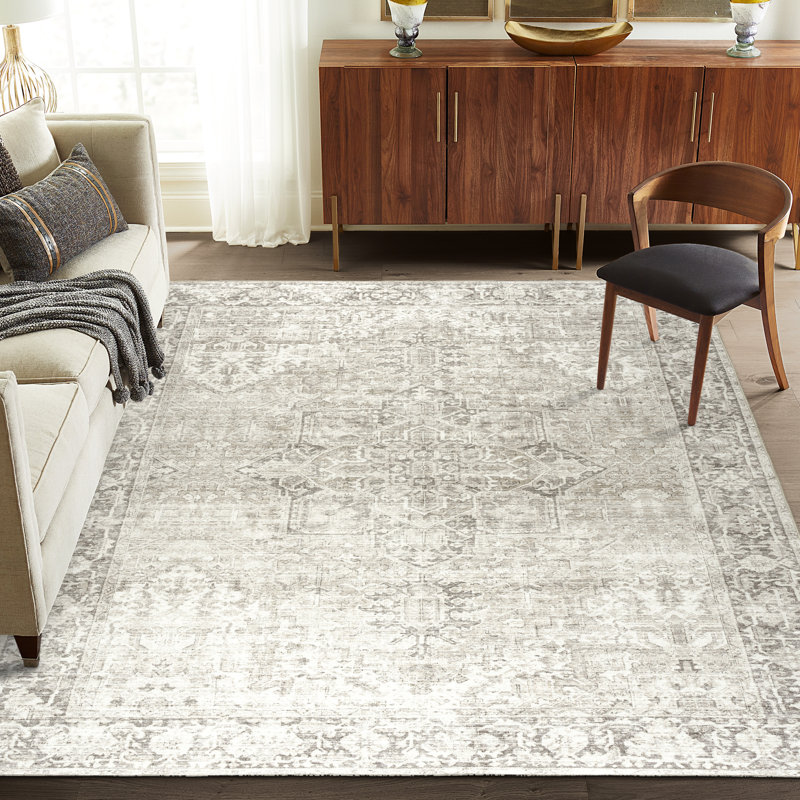Samiur Lyle Vintage Machine Washable Area Rugs, Rectangle 7'6" x 9'6", Beige Ivory