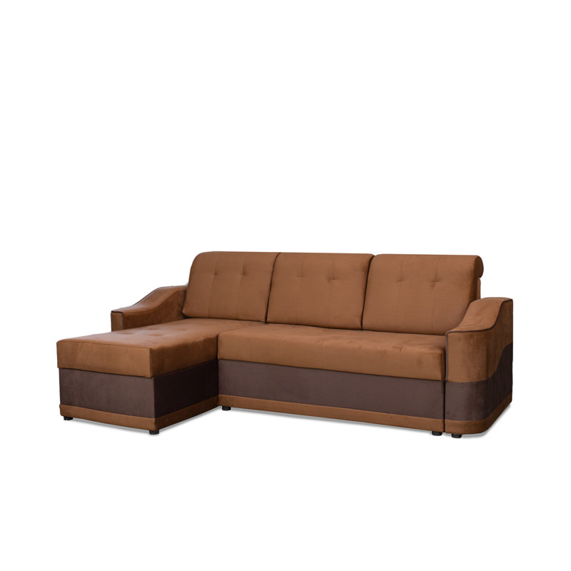 Lanare Upholstered L-Shaped Sectional Reversible, Brown Microfiber/Microsuede