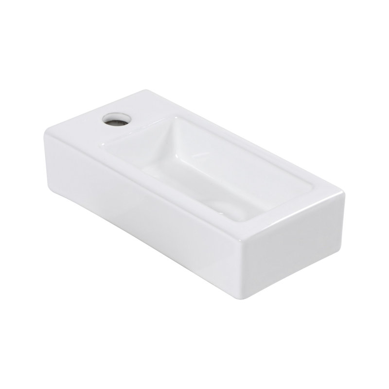 14.6"x7.3"Ceramic Rectangular Wall Mount Bathroom Sink with Single Faucet Hole
