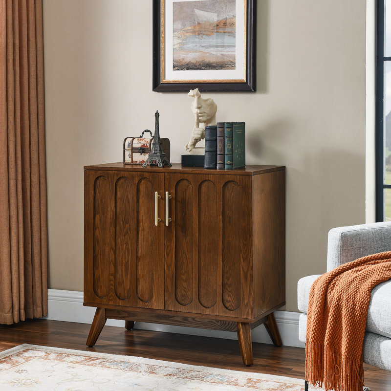 Buffet avec tablettes réglables et pieds en bois massif de style Mid-Century, Walnut