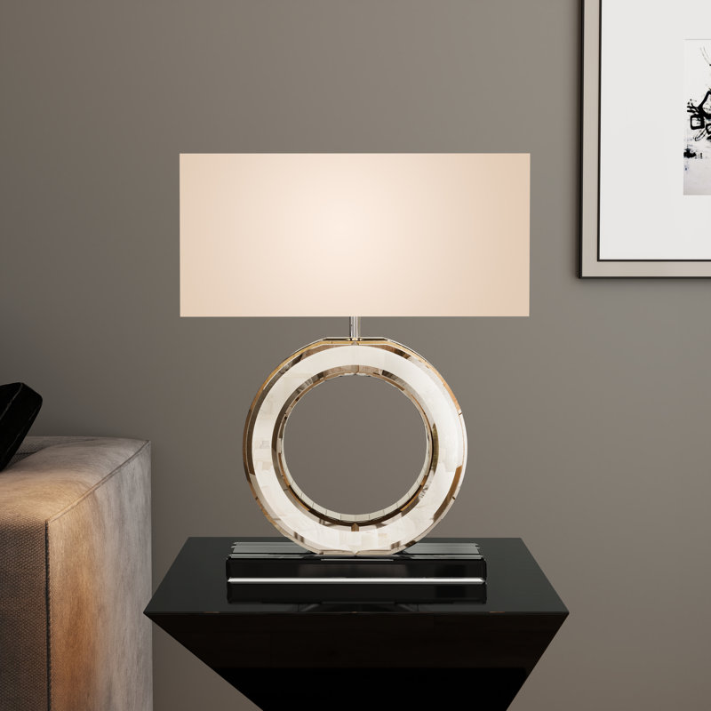 Chaia Mirrored Glass Table Lamp With Cotton Lamp Shade