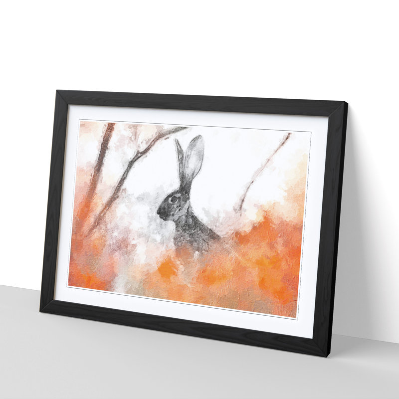 The Alert Hare in Orange - Picture Frame Painting, Black Framed, 27cm H x 36cm W x 2cm D