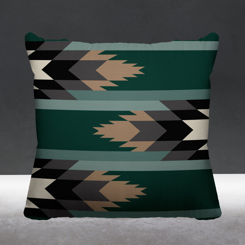 Coussin intérieur / extérieur Lansa Southwestern, L 17 po x H 17 po, Émeraude