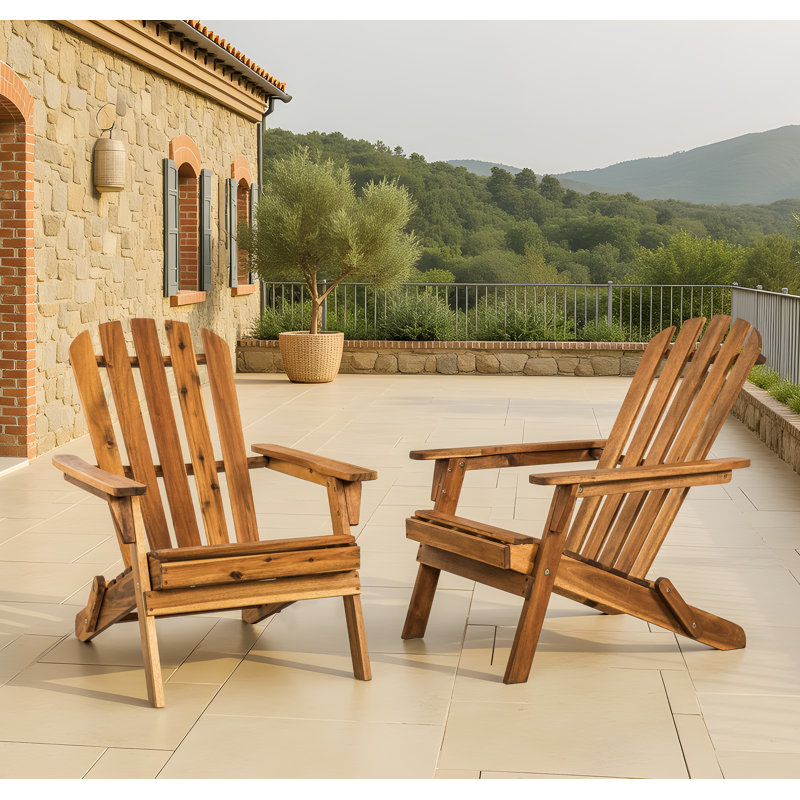 Ensemble de 2 chaises Adirondack en bois massif, 2 Chairs, Table