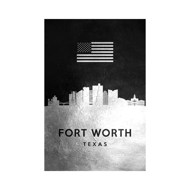 Fort Worth Texas Silver Skyline 1 Piece Wrapped Canvas Wall Art, 20.32 cm H x 30.48 cm W