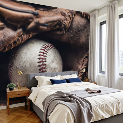 Peel and Stick Wallpaper 144" W x 100" H Modern Self Adhesive Wall Mural for Bedroom Vintage Baseball Gear Sports Glove