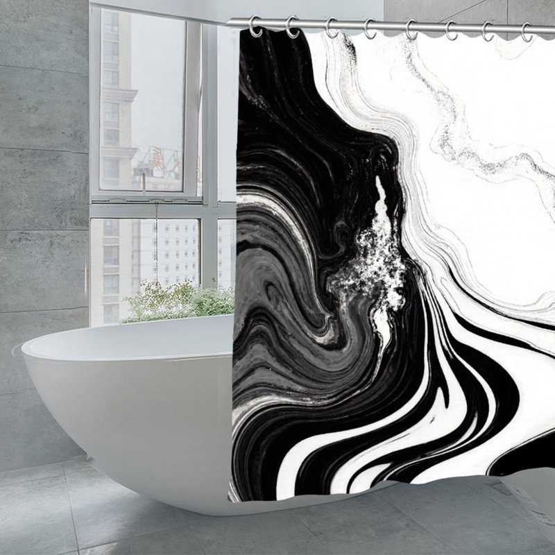 Rideaux de douche noir et blanc à texture d'encre, 71 x 71