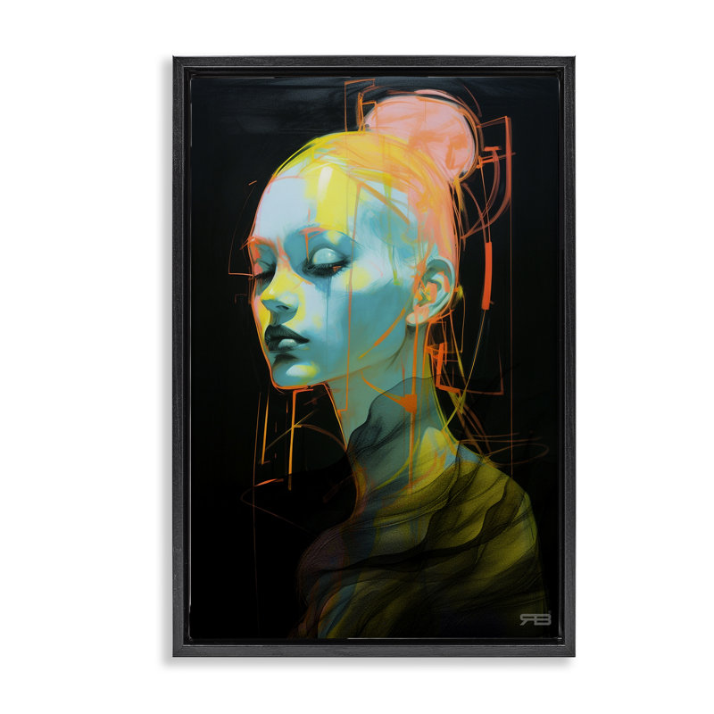 Toile flottante «Bold Modern Visage» par Roozbeh Bahramali, Cadre flottant noir de jais, H 31 po x l 21 po