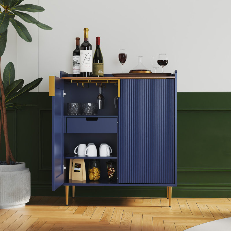 Armoire à café moderne avec porte-bouteilles et tiroir de rangement 31,6 po Teaire, Bleu