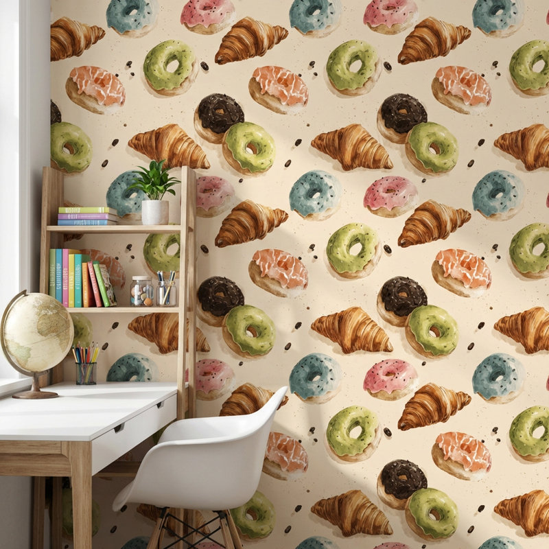 Papier peint Pastries Donuts Croissants, Non tissé, non collé