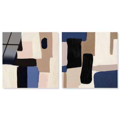Modern Minimalist Blue Abstract Acrylic Wall Decor Set of 2 by Art Remedy, Ready to Hang, 30 x 30