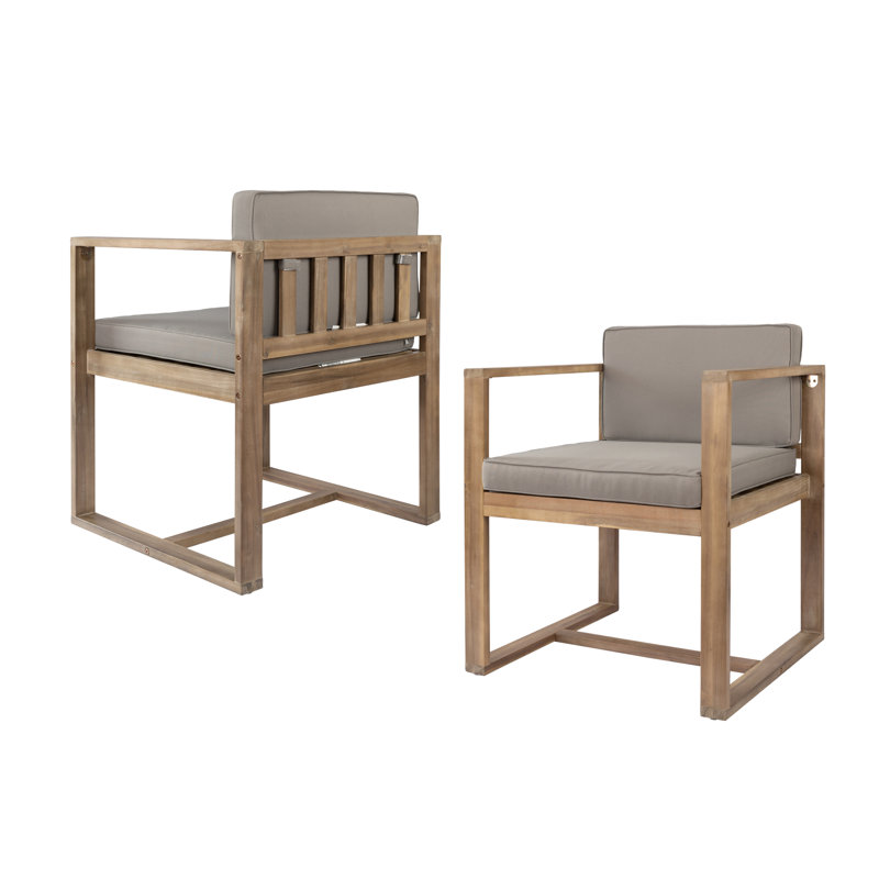 Mulry Solid Wooden Dining Chairs With Cushion, Gray/Light Brown