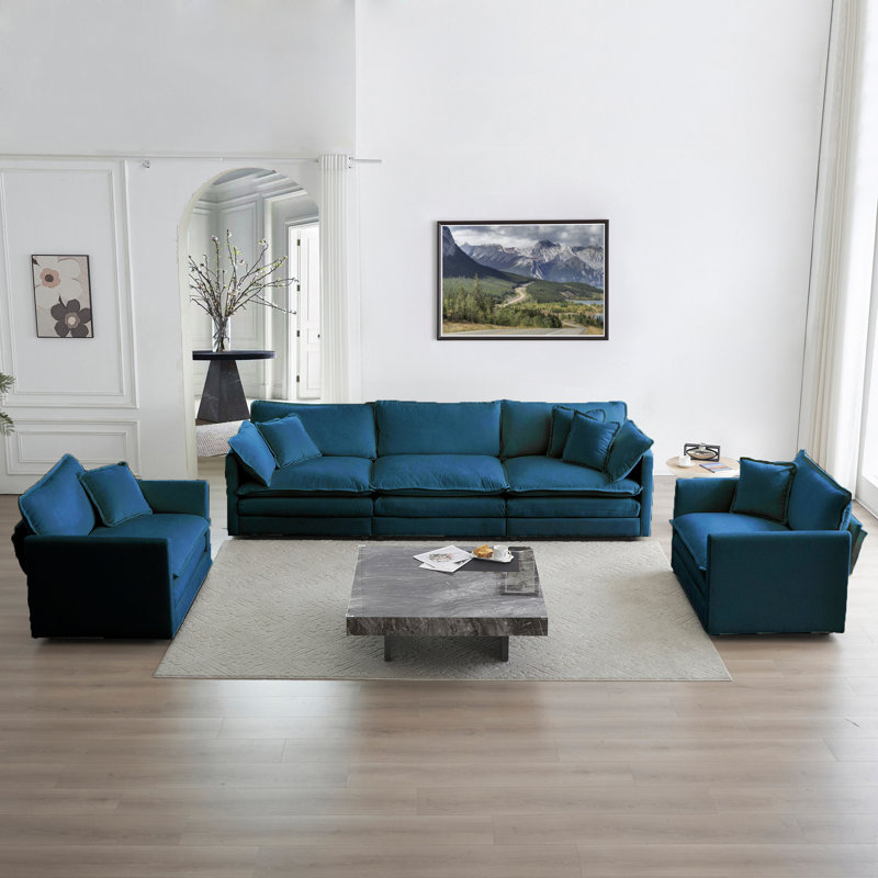 Ensemble de salon, canapé en chenille moderne, pour le salon, Bleu