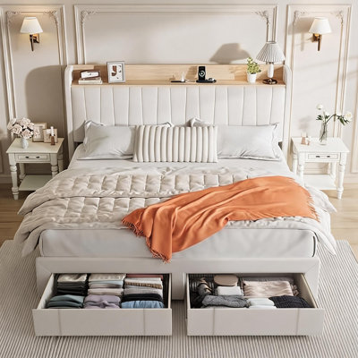King Upholstered Platform Bed Frame