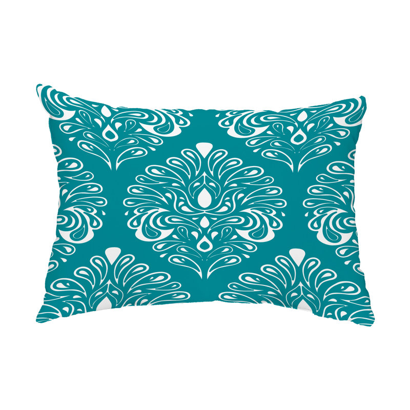 Veranda Damask Outdoor Reversible Throw Pillow, Teal