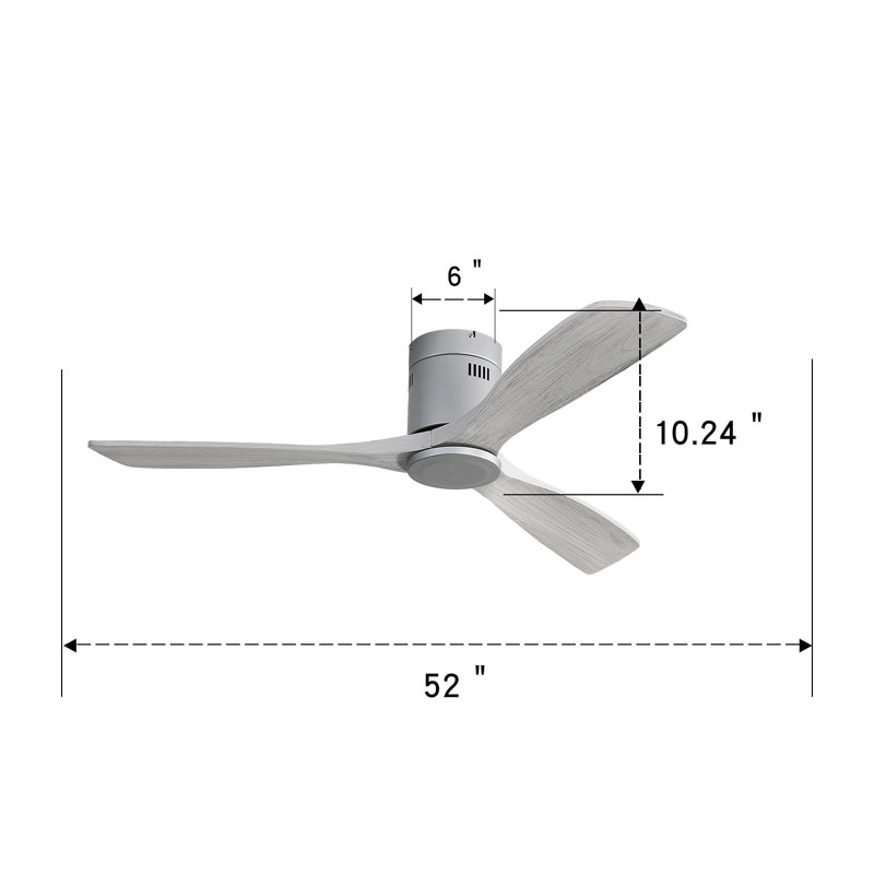52 Inch Low Profile Ceiling Fan Dc 3 Carved Wood Fan Blade Noiseless Reversible Motor Remote Control Without Light, Silver