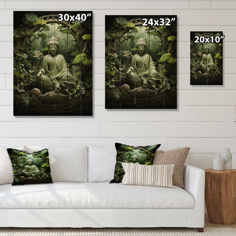 Arbre bouddhiste vert Bodhi II sur bois, H 40 po x l 30 po x P 0,78 po