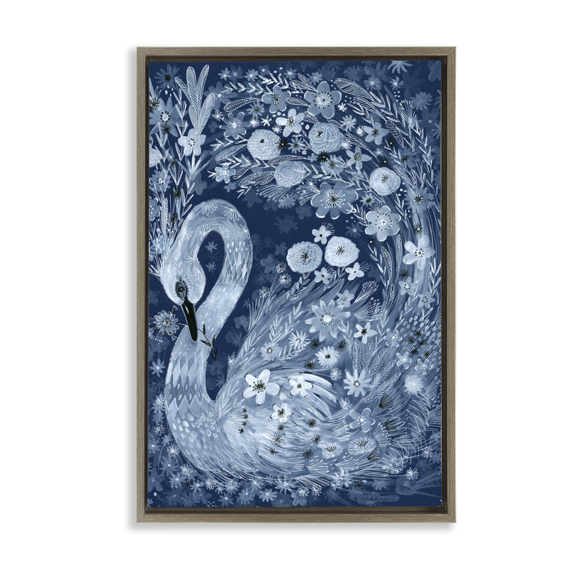Cadre flottant Swan Swirling Florals Swan, design par Kay Widdowson, H 31 po x l 21 po, Cadre flottant orme Montalcino
