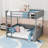 Queen Over Queen Wooden Bunk Bed With LED Light, Storage Shelves And USB Charging Station-1806032755