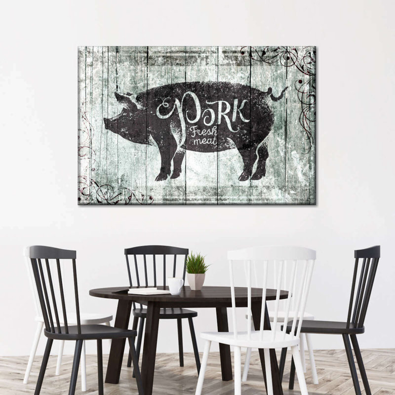 Porc frais sur toile, H 26 po x l 39 po x P 1,25 po, Toile tendue
