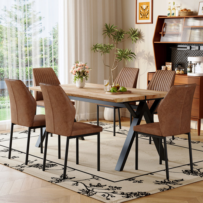 Ensemble de table de salle à manger Farmhouse pour 4 à 6 personnes, ensemble de table de cuisine en bois de style rustique