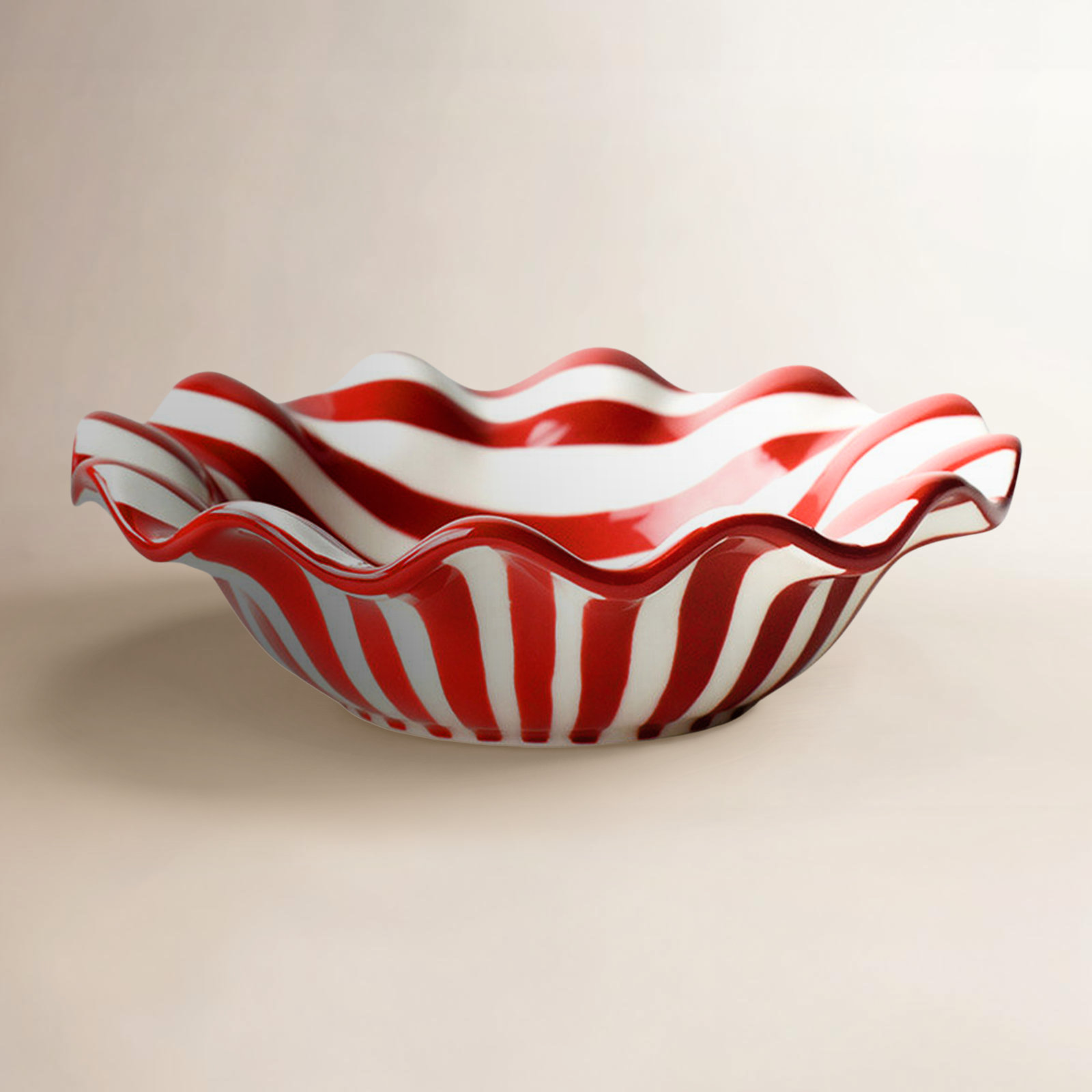 Red Stripe Ruffle Serving Bowl