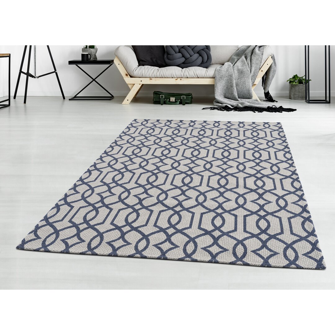 Baumwollteppich 21563 Navy Kurzflor Wohnzimmer Teppich Aksel-Endel