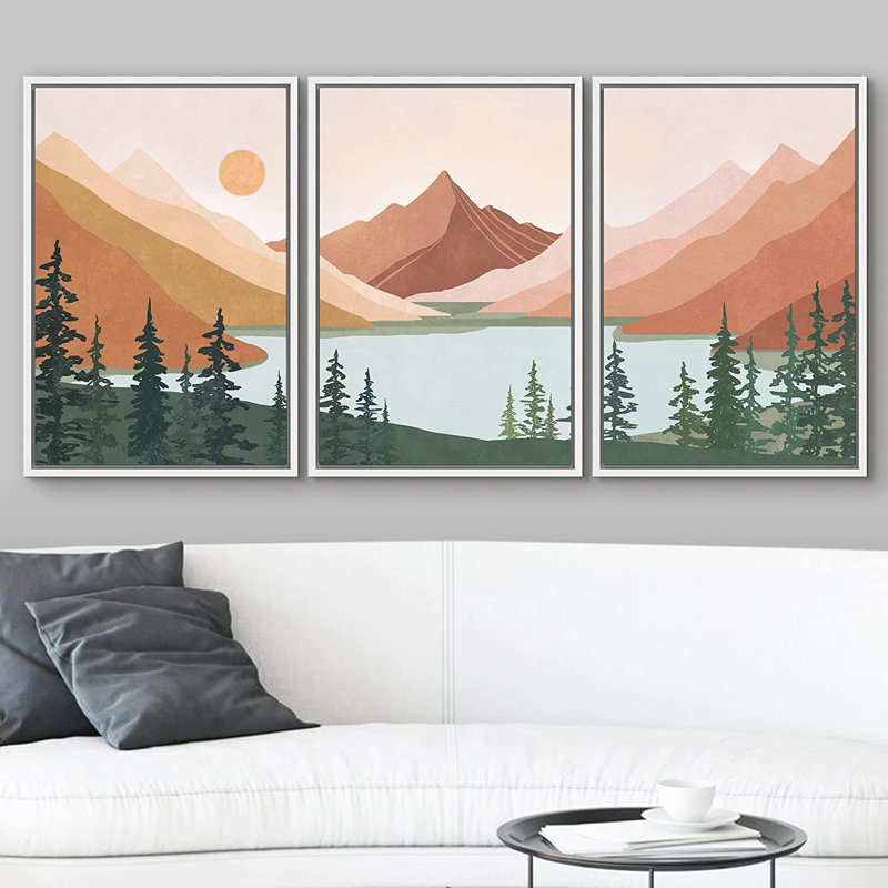 IDEA4WALL Geometric Mountain Forest Lake Abstract Nature Framed On ...