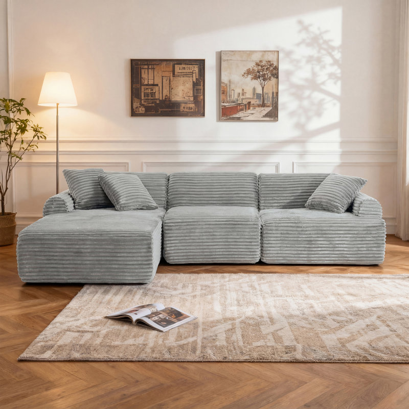 105'' Modular Sectional Sofa Couch, Antique Gray Corduroy, Left Hand Facing