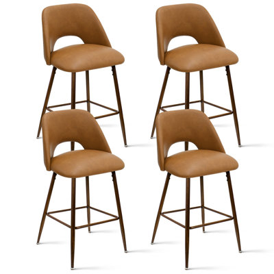 26" Upholstered Counter Height Bar Stools Set Of 4 With Metal Legs