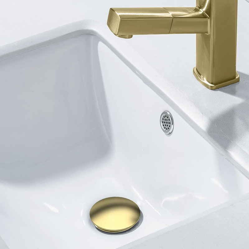 Drain escamotable de salle de bain sans vasque de débordement, acier inoxydable, Or brossé