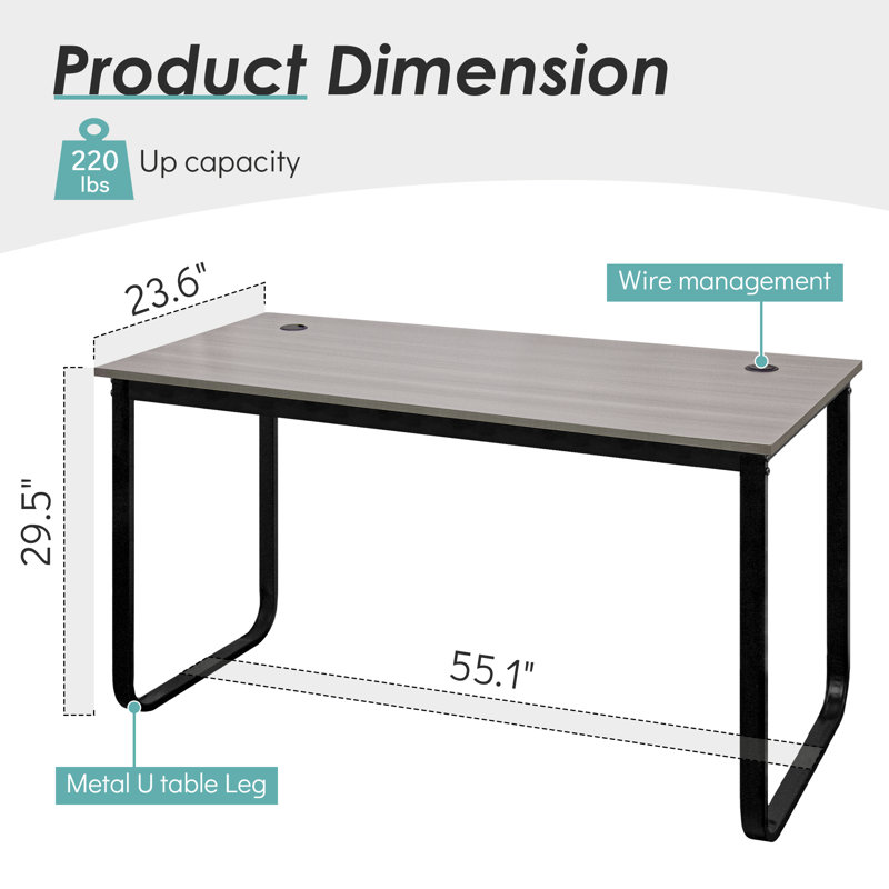 Diljaan 55'' Writing Desk, Modern U-Frame Home Office Computer Desk
