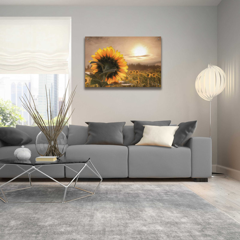 «Sunlit Sunflower» par Lori Deiter, art mural en verre acrylique, H 24 po x l 36 po x P 0,2 po
