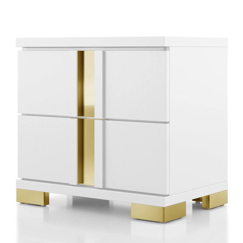 Clemson 2-Drawer Nightstand, White/Gold