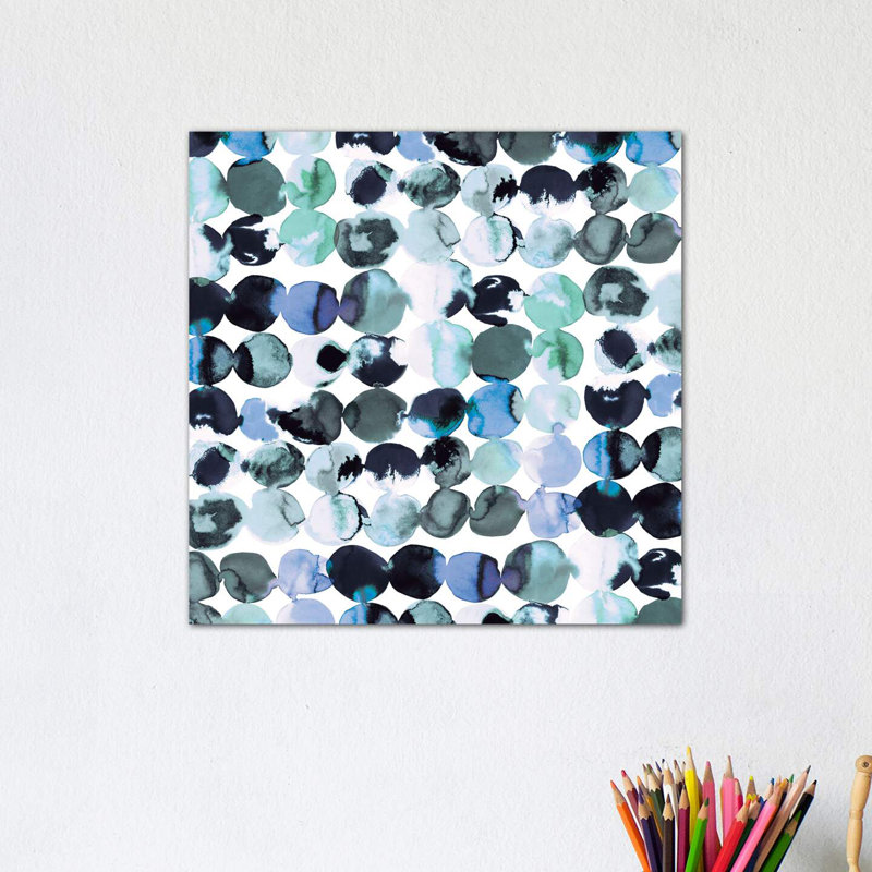 «Blue Ink Dots» par Ninola Design - reproduction d'art, H 37 po x l 37 po x P 1,5 po, Toile tendue, Pas de tapis