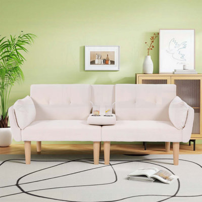 Canapé double pliable beige de 72 pouces, revêtement en velours doux, canapé confortable pour 2 personnes