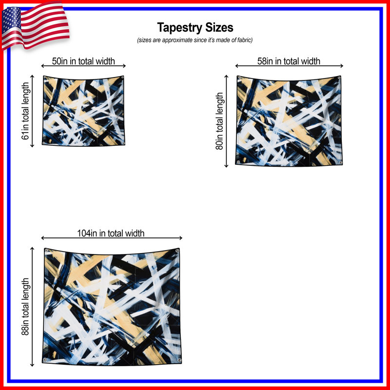 Tapisserie murale abstraite - art mural, H 68 po x l 80 po avec 4 œillets