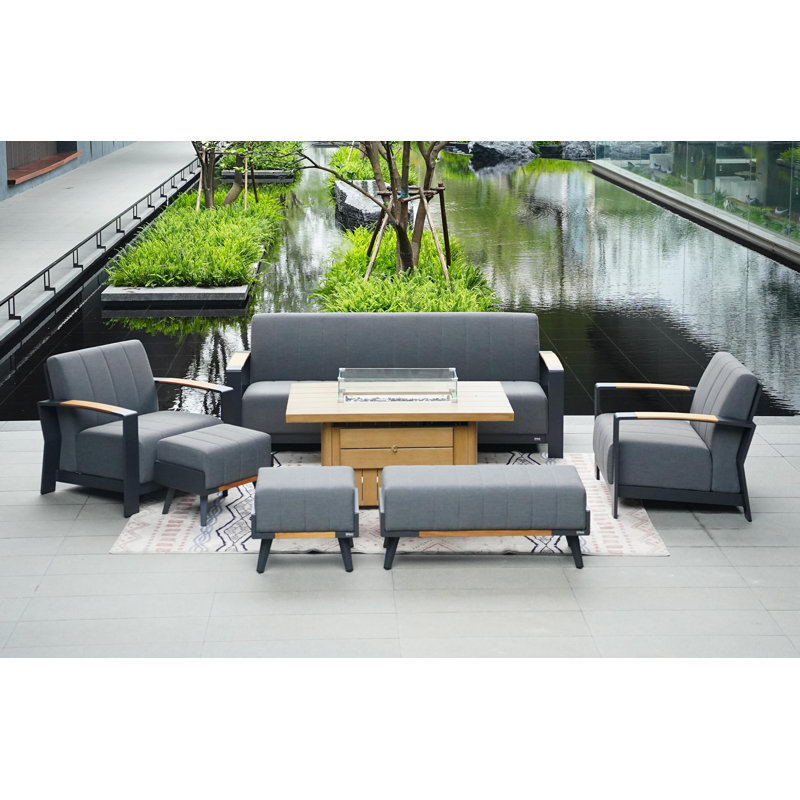 9 - Person Patio Conversation Set with Cushions, Teak