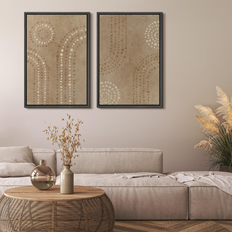 «Sandy Tones Dot Motif abstrait géométrique», 2 pièces sur toile, Noir, H 24 po x l 16 po