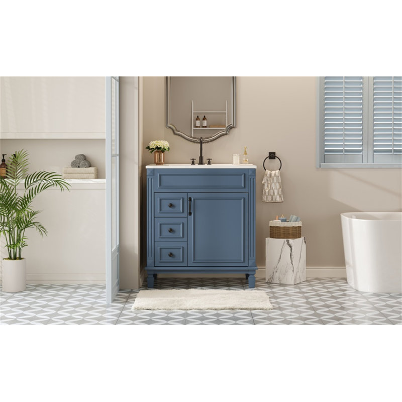 Meuble-lavabo 30 po avec lavabo en céramique, Bleu