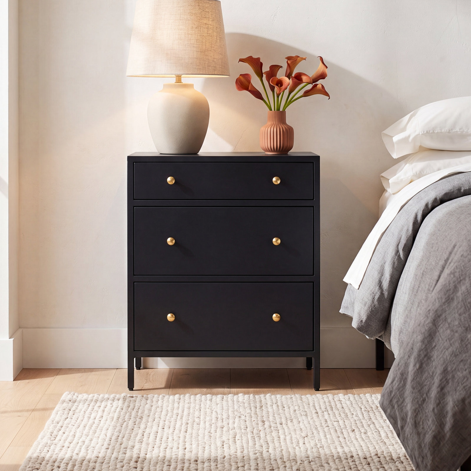 Walee 3-Drawer Nightstand, Black