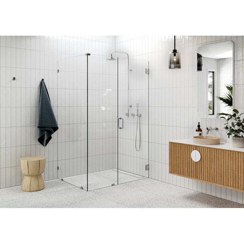 Illume 47 in. x 38 in. x 78 in. 90-degree Fully Frameless Wall Hinged Glass Shower Enclosure, Polished Chrome