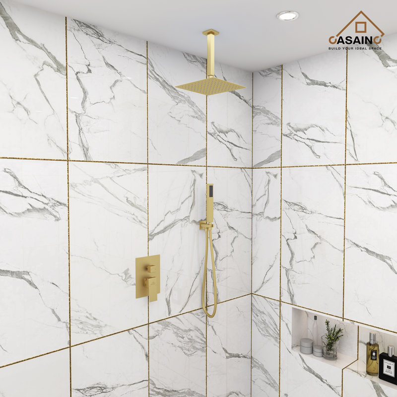 Brushed Gold Large Square Dual Rain Shower System with Handheld
