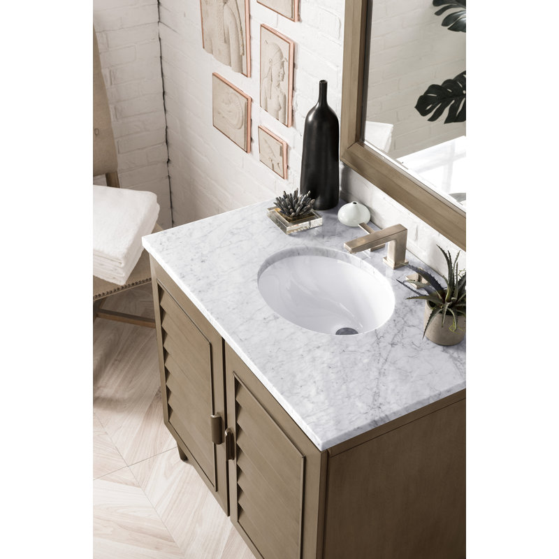 Portland 36'' W Single Vanity, Whitewashed Walnut, White Zeus, 8" Widespread