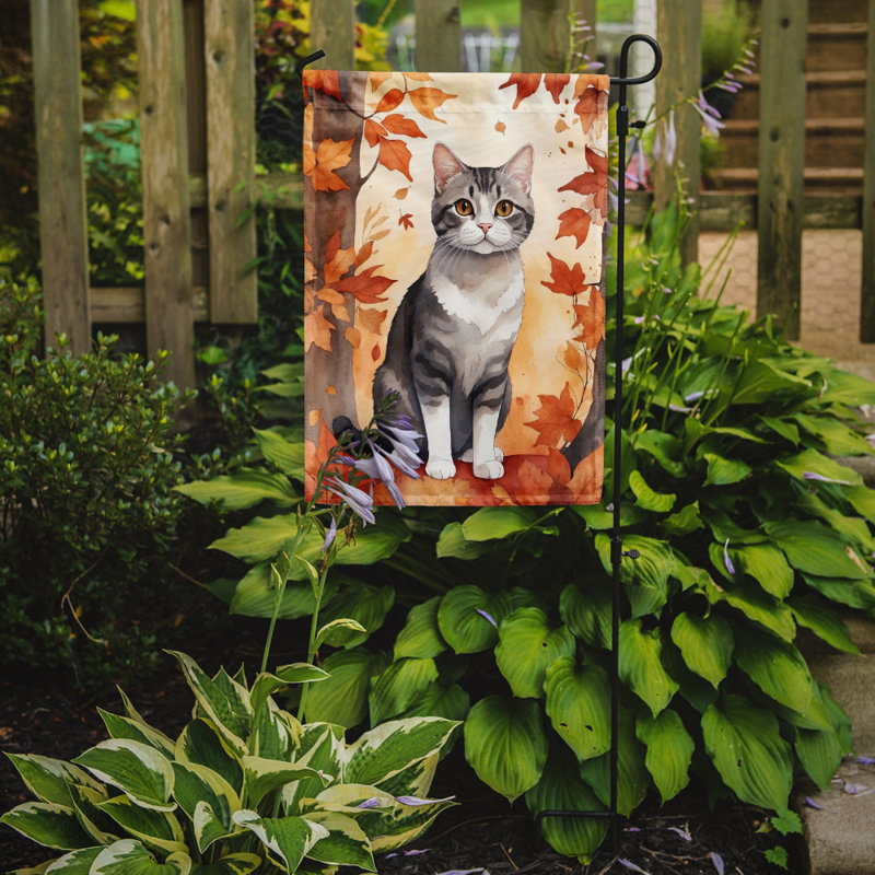Chat en feuilles d'automne drapeau de jardin, American Wirehair