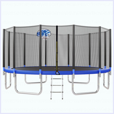 Trampoline 16 pieds pour enfants avec filet de sécurité, panier de basketball et échelle, trampoline de loisirs pour l'extérieur