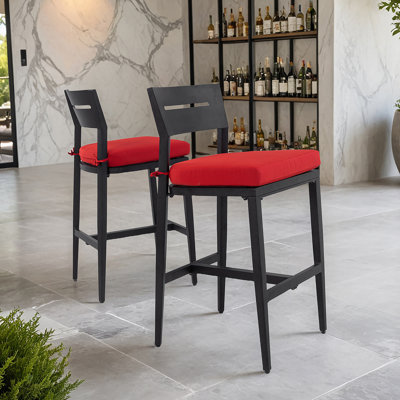 2 tabourets de bar d'extérieur, chaise de bar de patio en aluminium avec coussin pour le jardin, la piscine et l'îlot de cuisine