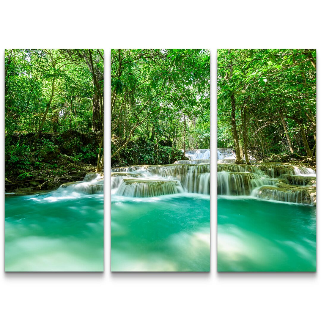 3-tlg. Leinwandbilder-Set Wasserfall im tropischen Regenwald in Thailand